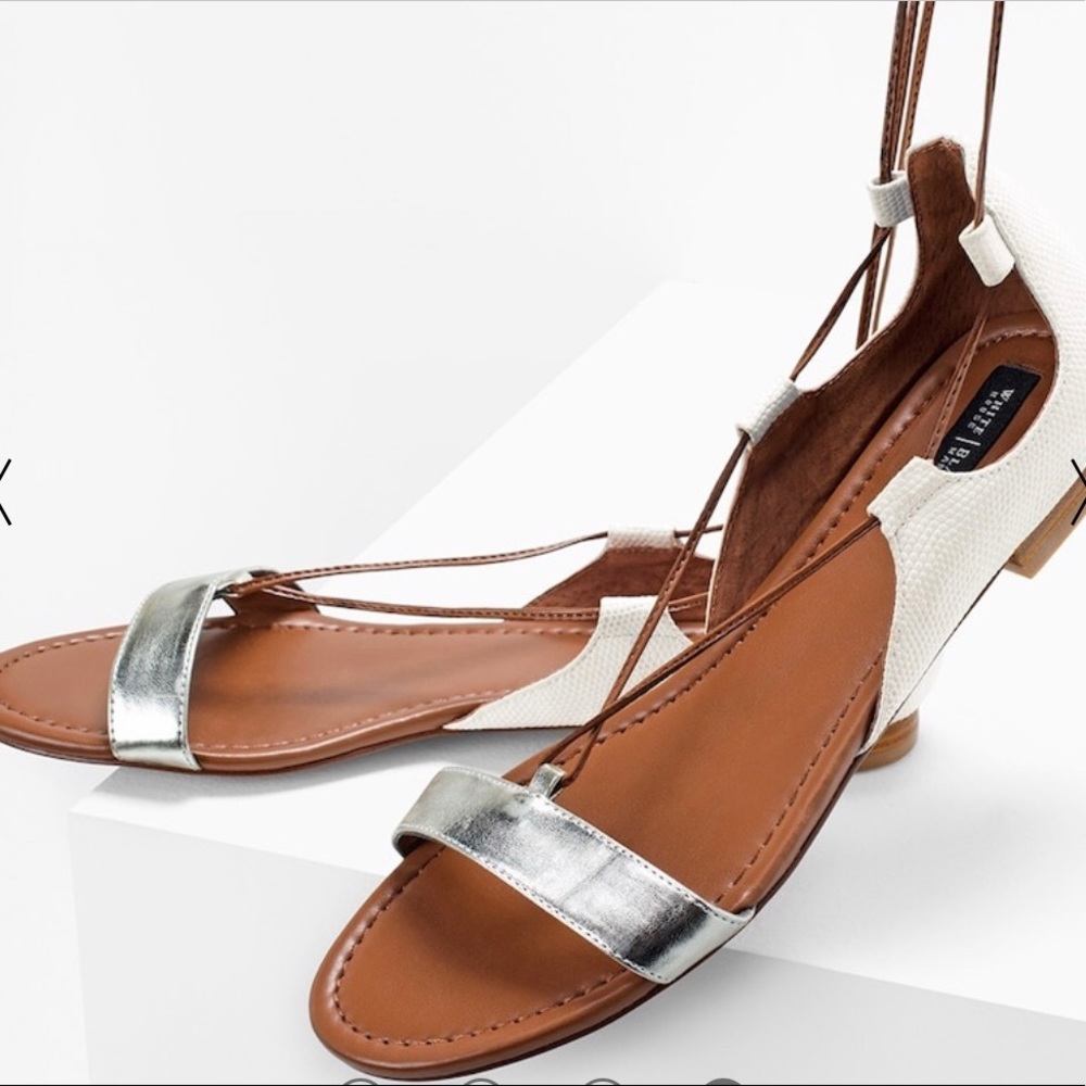 Women's Metallic Silver & White Lace-Up Sandals